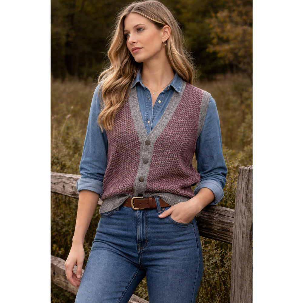 Womens Sweater Vest Large Made In Italy Wool Blend Sleeveless Academia Preppy